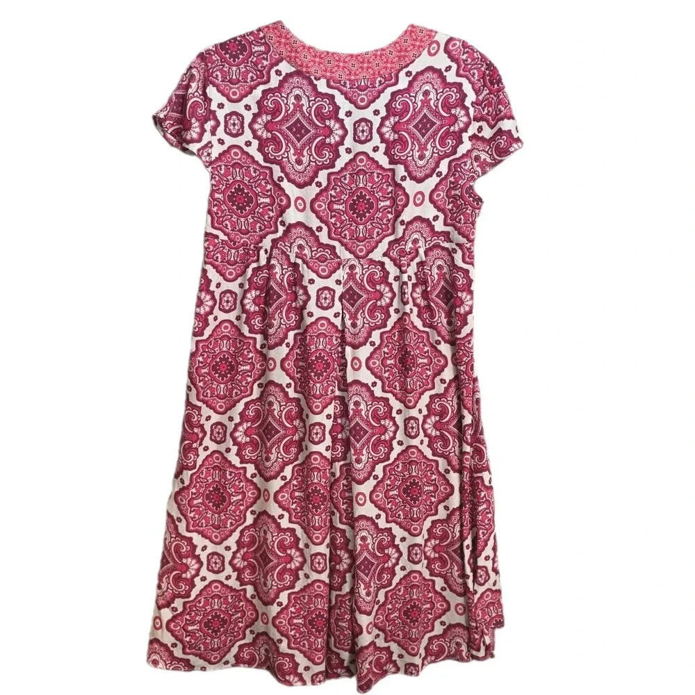 Odd Molly Anthropologie Midi Shift Dress‎ Red Paisley High Low Vneck Flowy